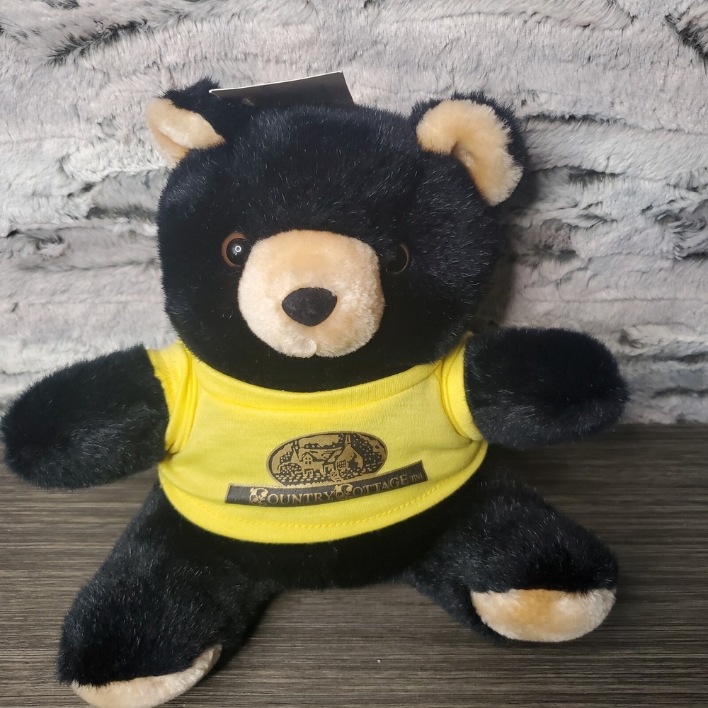 Country Cottage Advertising Plush Black Bear w/Yellow T-shirt Vintage 1998 Tags